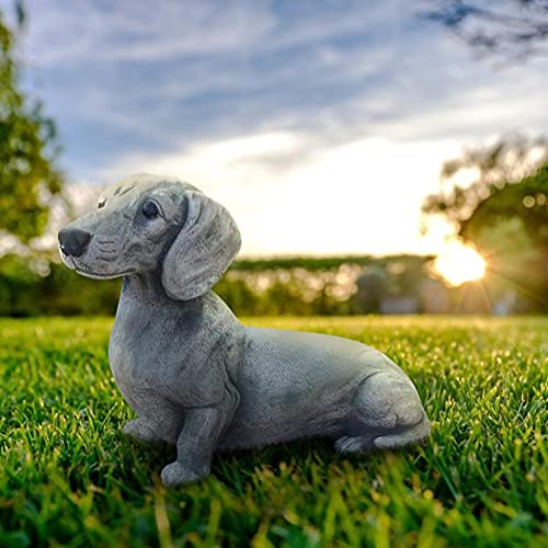WSTERAO Dackel Statue Garten Dekor Hund Garten Statue Harz Handwerk, Hundeliebhaber Geschenk Skulptur Memorial Hund Figuren Patio Rasen Hof Inneneinrichtung
