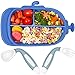 Baby Teller mit saugnapf, kinderteller mit saugnapf Silikon Tischset für Baby Kleinkinder und Kinder Rutschfest Silikon Löffel+Gabel biegbarer, BPA-Freie 25 x 15x 4.5 cm (Blau)