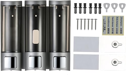 Miniatura 5 de Dispensadores de champú para montaje en pared, instalación de 3 cámaras, pasta o punzón, 6.8 fl oz x 3, diseño de bloqueo, dispensadores manuales de