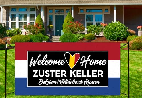 Welcome Home Missionary Banner for Front Yard Outdoors and Airport with Picture, Photos, Flag, Black or White Two Missions Option Homecoming