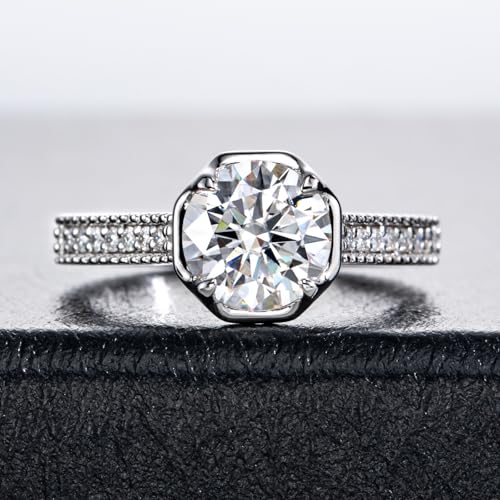 Moissanite Engagement Rings 1cttw-2.15cttw Round Cut Half Bezel Setting/Bezel Setting/Channel Setting/Halo Setting Lab Created Diamond Solitaire Promise Anniversary Rings for Women2