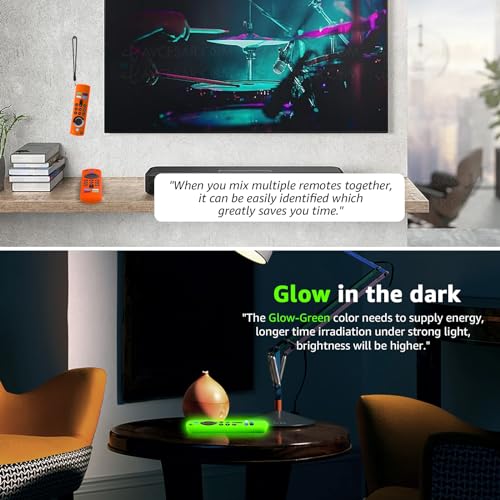 Image of (2 Pack) Onebom Silicone Protective Remote Cover, Anti-Slip Remote Control Case with Black Lanyard(Glow Green&Not Glow Orange)