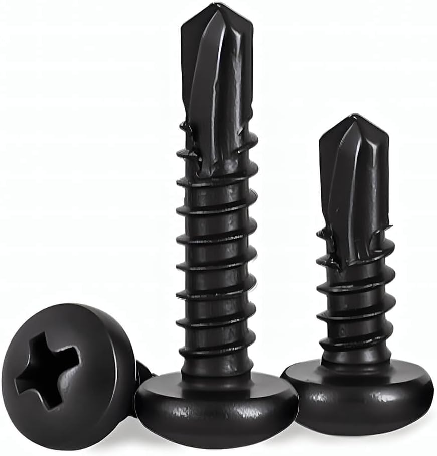 #10 x 3/4" (100 Pack) Pan Head Sheet Metal Screws Phillips Drive Fast Self-Tapping Screw Wood Screws, High-Strength 410 Stainless Steel, Black Oxide