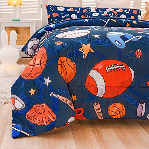 Tasselily Sports Comforter Set With Sheet, 6 Pcs Bed In A Bag Twin Size Soccer Basketball Baseball Football Bedding Set For Boys Kids #TOP6