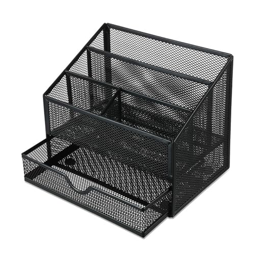 引き出し付きデスクトップメタルペンオーガナイザー5コンパートメントデスクストレージトレイ大容量ペンコンテナオフィススクールスクールメタルデスクオーガナイザー