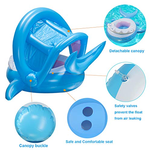 TRSCIND Baby Pool Floats Swimming Float Inflatable Shark Babies Floatie Swim Ring with Canopy for Infant Kids Aged Under 36 Months