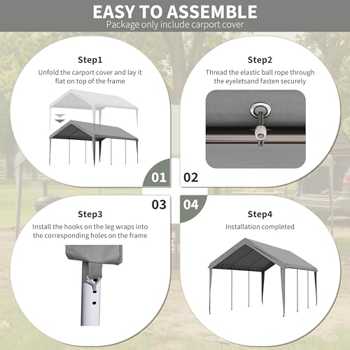 Pakunoda Carport Replacement Canopy Cover 10'x20' for Tent Top Garage Shelter Cover, 800D Heavy Duty Oxford Waterproof & UV Protected Car Canopy Tarp with Ball Bungees (Frame is not Included) by Pakunoda - Image 7