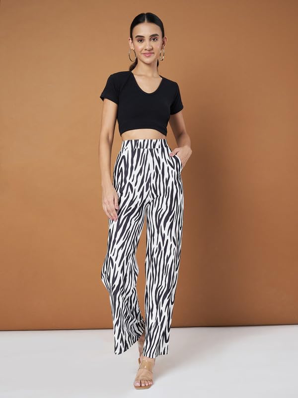 Image of DTR FASHION Women's White Stretchable Cotton Blend Casual Palazzo