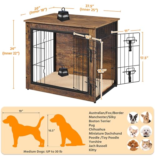Yaheetech 27.5'' Dog Crate Furniture with Cushion Wooden Dog Crate with Double Doors/Adjustable Feet Side End Table for Small Dogs by Yaheetech - Image 4
