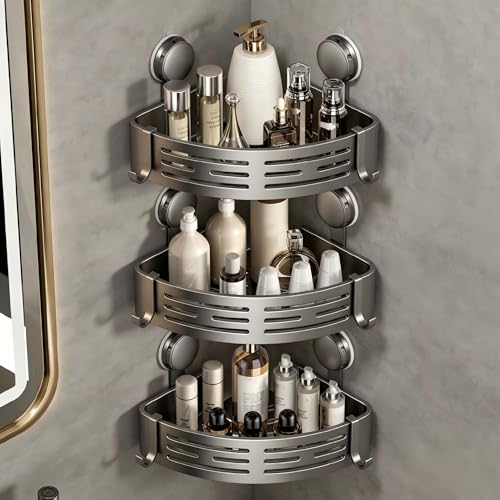 VOLPONE Shower Caddy Corner Suction Cup Shelf Corner No Drilling Bathroom Shower Organizer Storage Rack Adhesive(3-Pack, Gray) by VOLPONE - Used condition - US$32.99