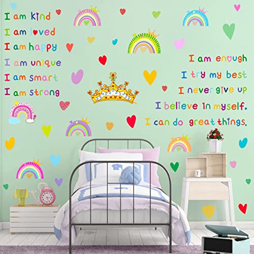 Colorful Inspirational Quotes Wall Decals Motivational Rainbow Wall Decals Crown Heart Wall Sticker Girls Wall Stickers Vinyl Wall Decals Peel And Stick For Classroom Nursery Kid Room Decor #TOP6