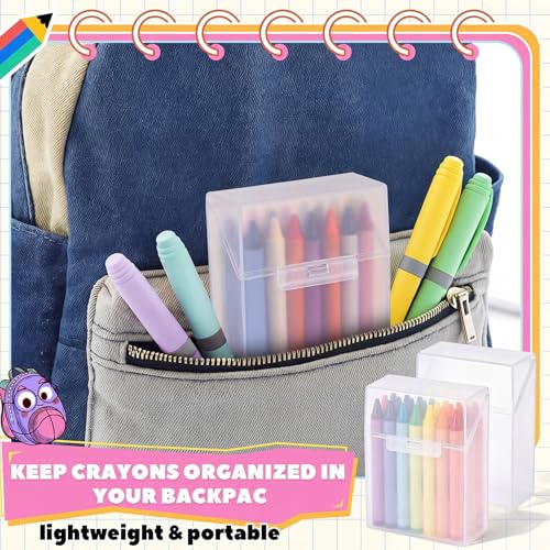 Image of Clabby 2 Pcs Clear Plastic Crayon Boxes Hold 24 Count, Clear | Organizer Box, Case, Colorful, Portable Storage Holder with Snap Lid, for Kids Boys Girls School Classroom Home Art Supply