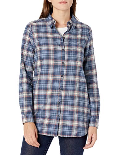 Amazon Brand - Goodthreads Women's Flannel Relaxed Fit Boyfriend Tunic Shirt, Indigo Heather Plaid , XX-Large