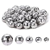 100PCS Disco Ball Beads for Jewelry Making, Reflective Mirrorball Charms for Bracelet Necklace Earrings Making DIY Crafts, 70s 80s Costume Accessories Outfits (100PCS Silver (5 Sizes))