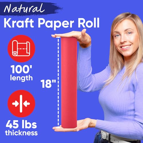 Image of USA Made 18 inch x 1200 inch Christmas Red Kraft Paper Roll, 45 lbs Thickness, American Quality Kraft Paper for School, Poster Arts, Bulletin Board - Odorless, Non-Toxic, Safe for Kids | American Quality Kraft Paper for School, Poster Arts, Bulletin Board - Odorless, Non-toxic, Safe for Kids