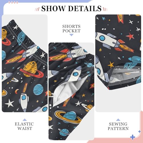 ALAZA White Stars Rocket Planets Pajamas Bottoms with Pockets Comfy Pjs Sleepwear Elastic Waistband Pajamas Pants Lounge Pants for 6-14 Years4