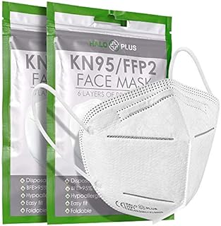 Halo Plus 2pcs FFP2 6 Layer Protection Face Mask, Disposable Dust Respirator for Daily Use, Individual Sealed Wrap