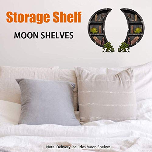 Calidaka 2Pcs Moon Shelves Crescent Moon Shelf Wall Mounted Wooden Crystal Moon Floating Shelves Hanging Storage Disaplay Shelf Moon Wall Decor For Living Room Bedroom Bathroom Kitchen #TOP5