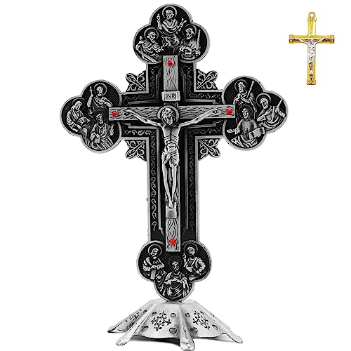 Jesus Altar Table Cross,Religious Crucifix Wall Decor with Stand,Metal Christian Wall-Mounted Ornament for Prayer,Catholic Gift