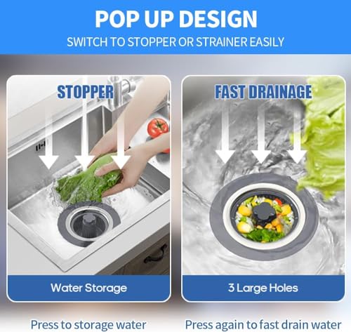 Colador y tapón de fregadero de cocina 3 en 1 acero inoxidable miniatura 3