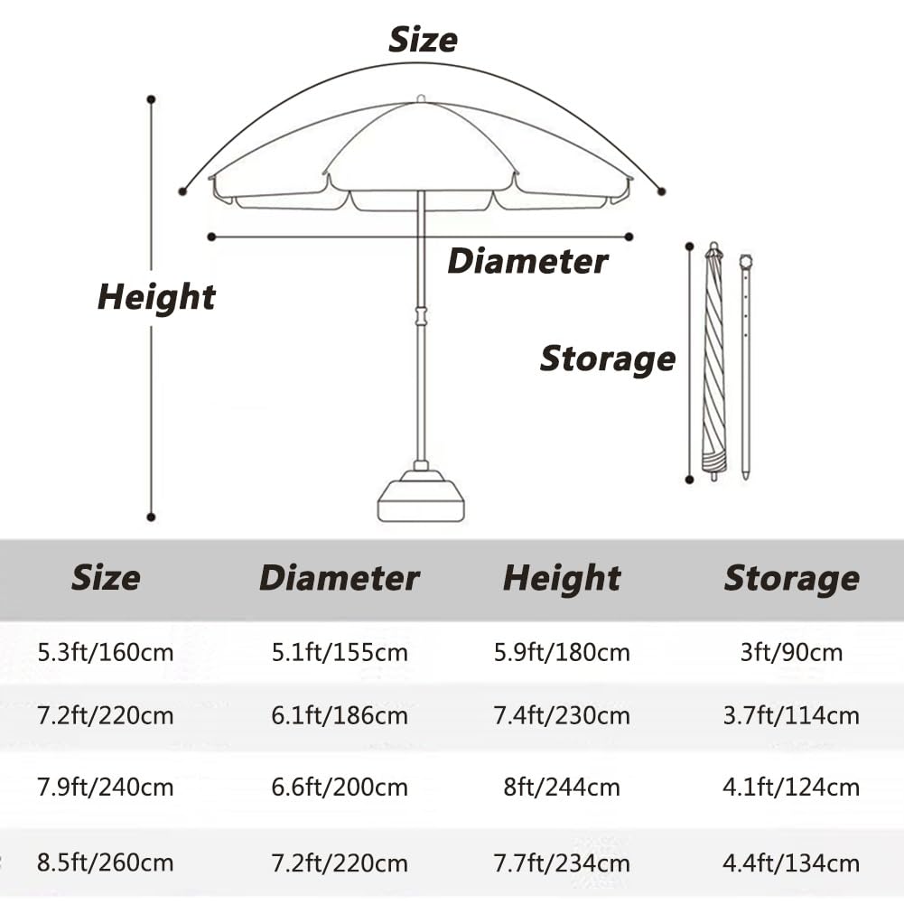 Parasol plażowy regulowana wysokość wodoodporny zewnętrzny patio 5,5 7 8 2,6 m okrągły ochrona przed promieniowaniem UV basen ogród wakacje