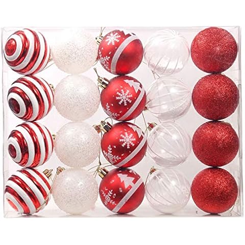Valery Madelyn 20pcs 6cm Shatterproof Christmas Baubles, Traditional Red and White Christmas Ball Ornaments for Christmas Tree Decoration Cover