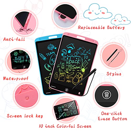 LCD Writing Tablet, 2 Pack 10 Inch Colorful Doodle Board Drawing Pad for Kids, Erasable Electronic Painting Pads, Learning Educational Toy Gift for Age 3 4 5 6 7 8 Year Old Girls Boys Toddlers