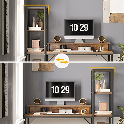 Cubicubi 51.2" Computer Desk With Reversible Storage Shelves & Monitor Stand, Home Office Desk, Modern Office Writing Desk, Study Work Table, Brown #TOP4