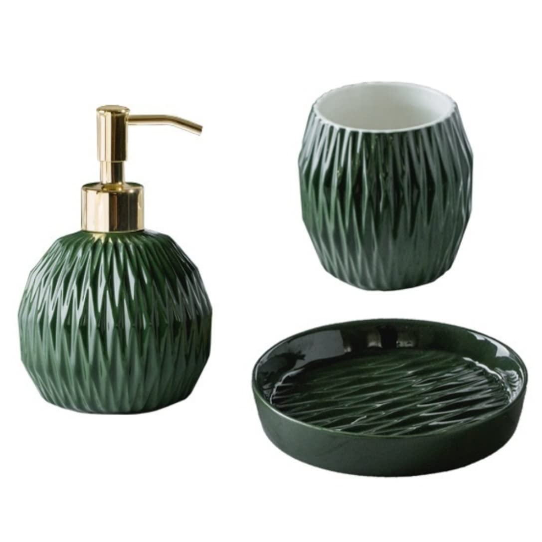 Badzubehör Set Badezimmer Set Bad-Accessoires-Set Keramik-Badezimmer-Accessoires-Set Beinhaltet Seifen-Lotion-Spender-Pumpen-Seifenschale Badezimmer Zubehör Set Badezimmerzubehör-Set ( Color : Grün ,