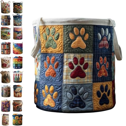 Image of Quilted Laundry Baskets with Handles, Large Floral Fabric Hampers, Extra Soft Boho Chic Storage Organizer for Nurseries, Collapsible Clothes Bins, Portable Bedroom Washing Container