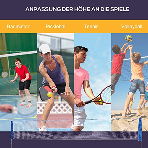 Foto von HOMCOM Badmintonnetz Set faltbares Tennisnetz mit Badmintonschläger 107/120/155H cm Höhenverstellbar Indoor Outdoor Federballnetz mit Transporttasche Metall Polyester Blau+Schwarz