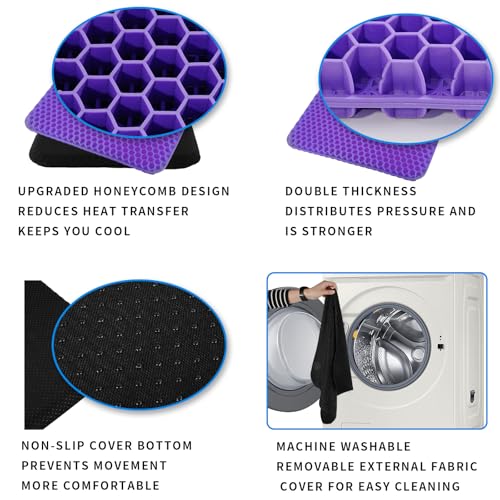 Image of Ergonomic Gel Seat Cushion for Long Sitting, Tailbone and Coccyx Pain Relief, Office Chair Comfort, Wheelchair Pad, Chair Cushion for Back Support, Comfort Wheelchair Seat Cushions (Purple)