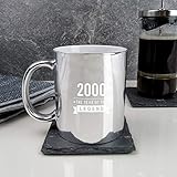 eBuyGB Twenty-First Gift for Dad Tasse à café en céramique argentée métallique brillante 2000 Année de la légende 21e anniversaire pour homme 350 ml