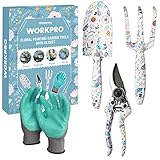 WORKPRO Aluminum Garden Tool Set, 4PCS Heavy Duty Hand Garden Tools with Box Include Trowel, Rake, Pruner, Garden Gloves, Garden Gifts
