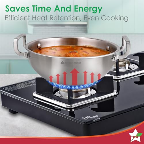 Image of Wonderchef Stella Triply Stainless Steel Cookware Set | 3 Pcs. | Fry Pan 22 cm, Kadhai 22 cm + Lid | for Gas Stove, Induction, Ceramic Cooktop | Uniform Heating | Heavy-Duty Handle | 10-Year Warranty