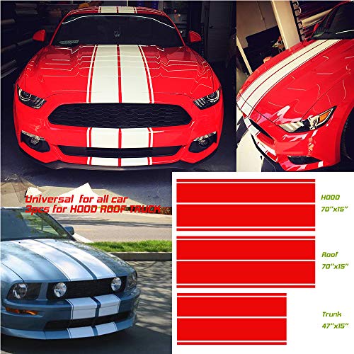 Universal Fit For All Cars 1Set/3Pairs Vinyl Racing Stripe Decal Sticker For Car Decoration Fender, Hood, Roof, Side, Trunk, Skirt, Bumper Of Racing Rally Stripes Stripe Graphics Decal #TOP1