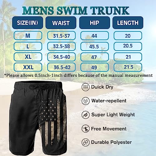 American Flag Men's Summer Swim Trunks Quick Dry Board Shorts With Mesh Lining #TOP5