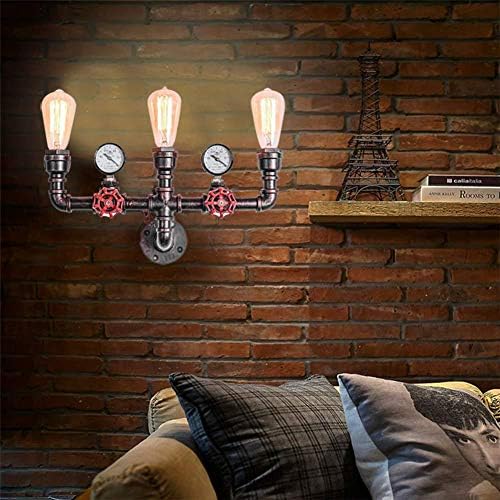 MQ Water Pipe Wall Lamp Steampunk, 3 Lights Wall Sconces Vintage Rustic Wall Light Fixtures Wall Mount E26 Socket for Bathroom Hallway Basement Copper Color