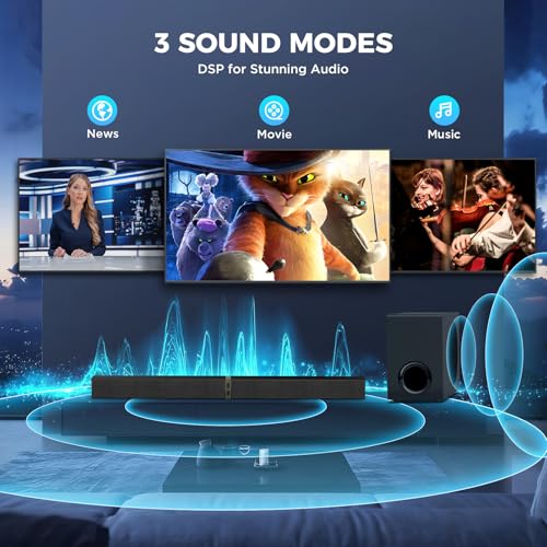 MZEIBO Sound Bar with Subwoofer,120W Soundbar for Smart TV Surround Sound Home Theater System Bluetooth 5.3 Audio Compatible with ARC, AUX, Optical - Image 6