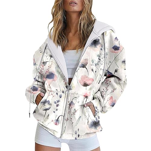 JiJiRuDU Sweatjacke Damen Oversize - Mit Kapuze Und Reißverschluss