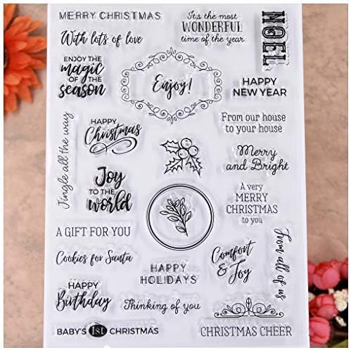 KWELLAM Words Merry Christmas Noel Happy Holidays Thinking of You Enjoy Clear Stamps for Card Making Decoration and DIY Scrapbooking