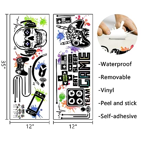 Mfault Eat Sleep Game Wall Decals Stickers, Skull Gamer Gaming Controller Boys Kids Room Decorations Men Bedroom Art, Video Game Playroom Decor Gifts