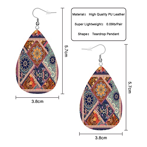 Vosach Exotic Ethnic Flowers Leather Teardrop Earrings For Women Traditional Folk Ornament Flowers Western Earrings For Girls Gift Drop Dangle Earrings #TOP1