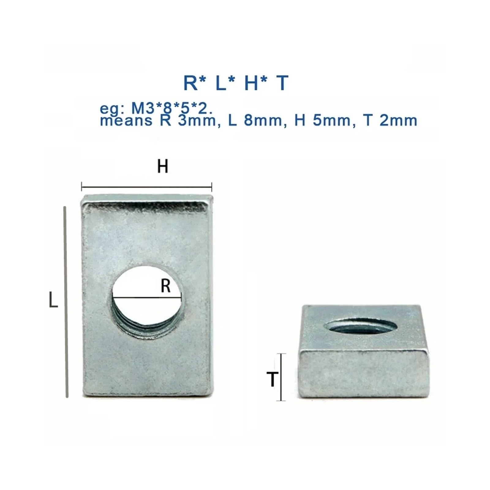 Tuercas rectangulares M3-M8 Tuercas de bloque deslizante delgadas for perfil de aluminio, Tuercas en T de acero al carbono galvanizadas 10-50 piezas(10pcs- M4x12x8x2mm)