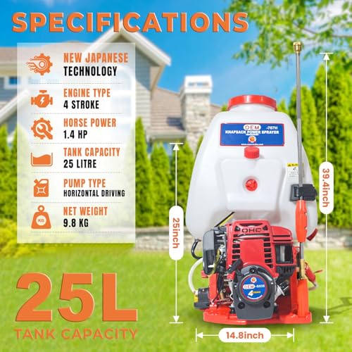 Image of OEM 25L Engine Power Sprayer Agricultural High Pressure Backpack Sprayer | 4-Stroke Gx35 Engine | Ideal For Pesticides And Insecticides | Low Fuel Consumption,Red