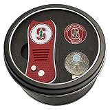 Team Golf NCAA Stanford Cardinal Tin Gift Set with Retractable Divot Tool, Cap Clip, and Ball Marker Gift Set Switchblade Divot Tool, Cap Clip, & 2 Double-Sided Enamel Ball Markers, Patented Design