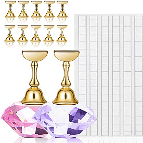 Kalolary 2 Sets Nail Tips Stand Holders with 102Pcs White Reusable Adhesive Putty Clay, Practice Crystal Stand Base Display Tools Set for Nail Art Salon DIY and Practice Manicure