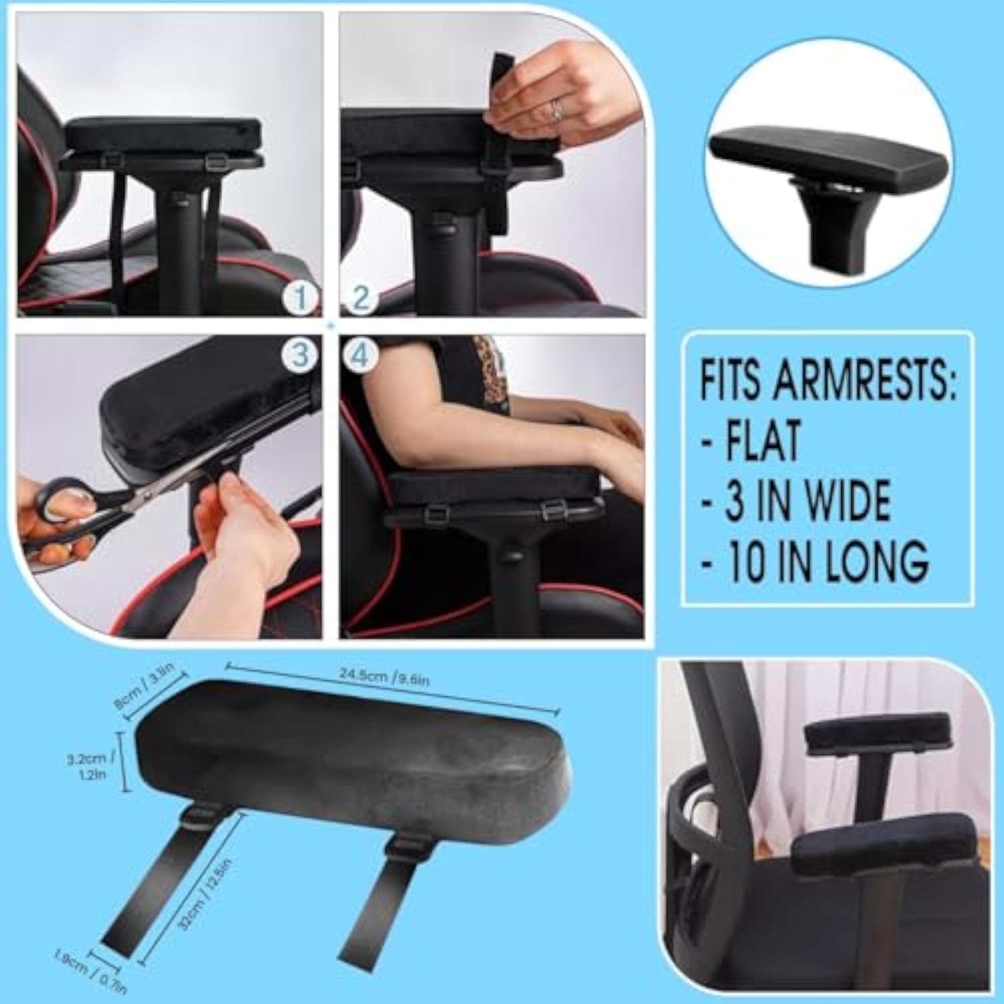 2 Pack Thick Armrest Pads Memory Foam Office Chair Arm Pads