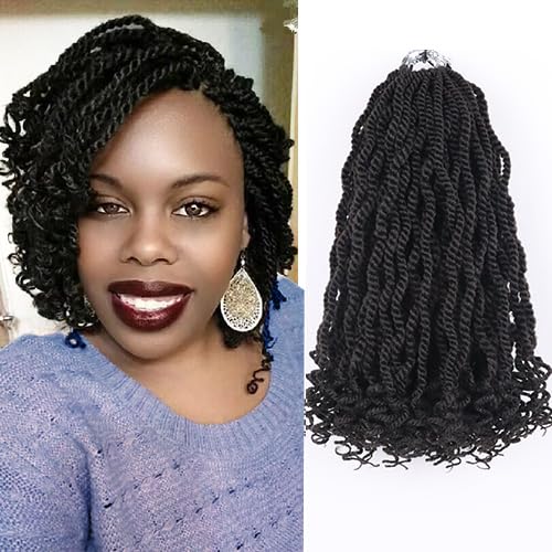 Cabello senegalés de ganchillo con rizos 4, cabello senegalés para mujeres negras, 12 pulgadas, 8 paquetes de trenzas de ganchillo con extremos