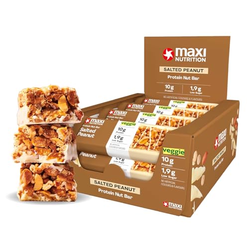 MaxiNutrition Salted Peanut Protein Riegel 12x46g - Riegel aus ganzen Nüssen mit 22% Eiweiß, Müsliriegel, vegetarisch, ohne Zuckerzusatz, ohne künstliche Aromen